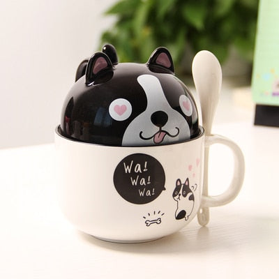 New 350ml Kawaii Shiba Inu Mug Cute Cartoon Ceramics Mug With Lid and Spoon Coffee Milk Tea Mugs Breakfast Cups Drinkware Gifts