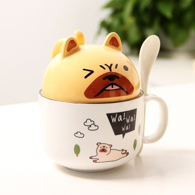 New 350ml Kawaii Shiba Inu Mug Cute Cartoon Ceramics Mug With Lid and Spoon Coffee Milk Tea Mugs Breakfast Cups Drinkware Gifts