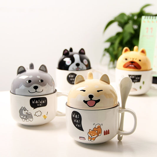 New 350ml Kawaii Shiba Inu Mug Cute Cartoon Ceramics Mug With Lid and Spoon Coffee Milk Tea Mugs Breakfast Cups Drinkware Gifts