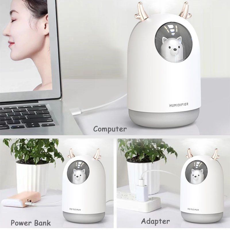 300ML Mini Bear Air Humidifier USB Aromatherapy Aroma Essential Oil Diffuser for Home Office Car Cool Mist Maker LED Night Light