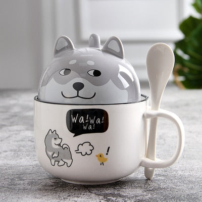 New 350ml Kawaii Shiba Inu Mug Cute Cartoon Ceramics Mug With Lid and Spoon Coffee Milk Tea Mugs Breakfast Cups Drinkware Gifts