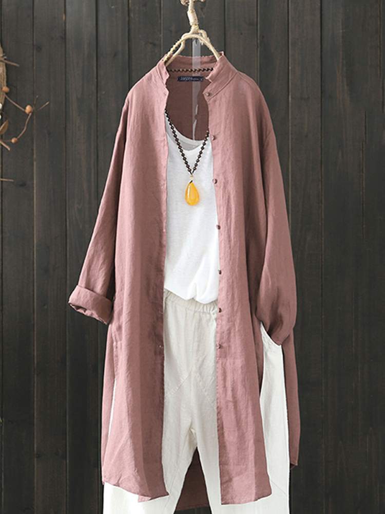 ZANZEA 2022 Summer Solid Long Shirt Women Casual Lapel Long Sleeve Tunic Tops Vintage Cotton Summer Blouse Oversize  OL Cardigan